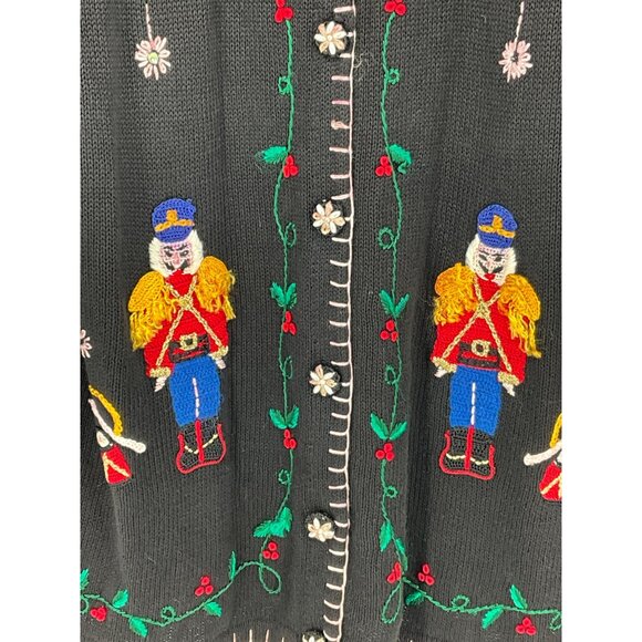 Victoria Woman Embroidered‎ Nutcracker Cardigan Sweater 2XL Black Cotton/Ramie - Picture 2 of 5